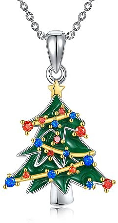 VENACOLY Christmas Tree Necklace Sterling Silver Christmas Pendant Xmas Tree Jewellery for Women Mum