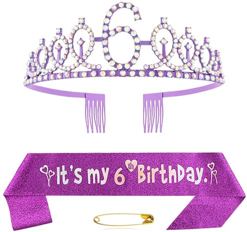 6ème anniversaire écharpe et diadème couronne cristal violet ensemble couronne d'anniversaire violet écharpe décoration anniversaire couronne pour filles femmes accessoires de fête d'anniversaire