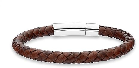 Miabella Genuine Italian Braided Leather Bracelet for Men, Stainless Steel Clasp, Made in Italy (Brown, Medium - 8 Length)
