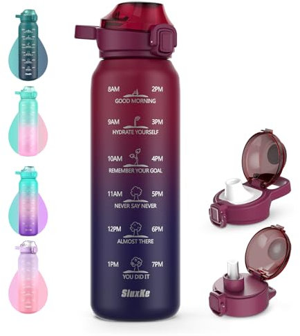 SLUXKE Botella de acero inoxidable de 500 ml, asas, termo de 0,5 l, tapa a prueba de fugas, botella aislante para niños, doble pared, para bebidas calientes, carbonatadas y frías, color rojo y negro