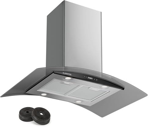 Klarstein Hotte Aspirante 90 cm, Hotte Aspirante Silencieuse, Hotte de Cuisine 90cm avec Lampes LED, Débit d'Air Puissant de 600 m³/h, Hotte avec Évacuation, Filtre à Graisse en Aluminium
