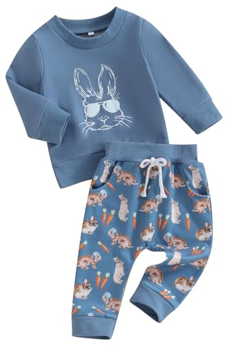 XIXIMAON Easter Baby Clothes Set Toddler Baby Boys Girls Tracksuit Set Bunny Carrot Print Long Sleeve Jumper Long Pants Set 2pcs Kids Rabbit Outfits