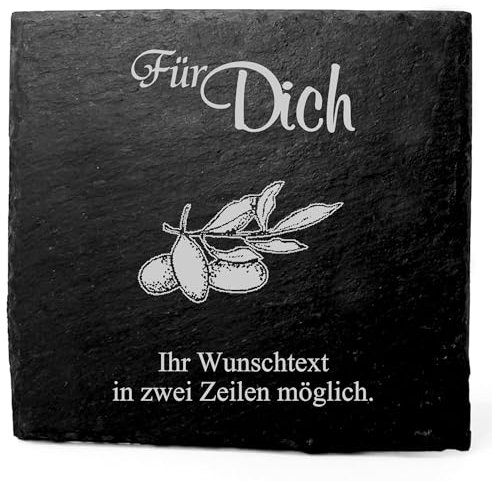 Deko Schiefer Untersetzer personalisiert Olive - Für Dich - 11x11cm Schwarz Bierdeckel Tischdeko Bieruntersetzer Weinuntersetzer