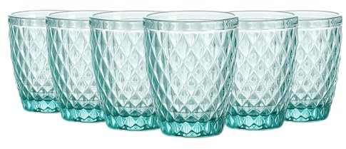 TRESV Set de 6 Vasos Colores o Transparente, Vaso de Cristal agua de 250 ml, Vaso de Agua y Bebidas, Aptos para Lavavajillas (Azul Diamante)