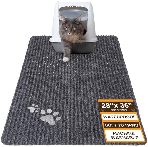 BEAUTYZOO Cat Litter Mat Litter Trapping Mat, 28x 36 Large Litter Box Mat, Waterproof Kitty Litter Mat, Non-Slip Litter Rug Mats Pads for Floor Scatter Control, Soft on Paws & Easy to Clean, Grey