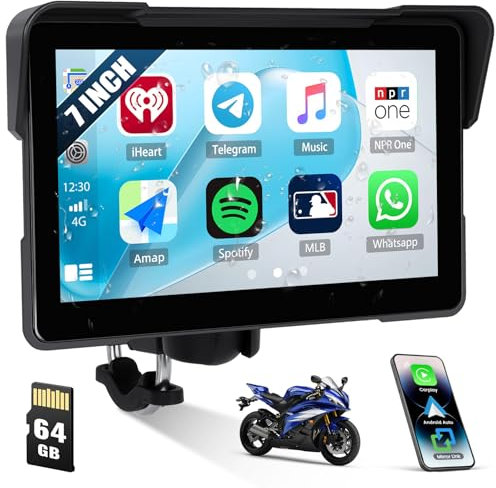 [2025] CAMECHO Senza Fili Carplay per Moto, 7 Pollici HD Schermo IP67 Impermeabile Navigatore con Touchscreen, Android Auto Bluetooth Airplay Android Cast, Supporto Siri/G-oogle Assistant