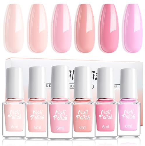 Nail Polish Set - 6PCS Pink Nail Varnish Set - Fresh Spring Macaron Color Polish - Quick Dry Nail Polish No Bake - Long Lasting Gift for Women Nail Art