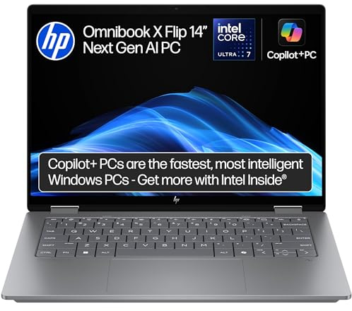 HP OmniBook X Flip NGAI 14 Laptop | CoPilot+ PC | Intel® Core™ Ultra 7-256V Processor | 16GB RAM | 1TB SSD | Intel® Arc™ 140V | 3K OLED Touchscreen | Up to 17.75Hr Battery | Windows 11 | 14-fm0001sa