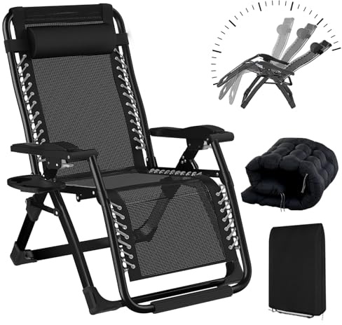 BYYBOU Sonnenliege Liegestuhl Klappbar Gartenliege Wetterfest mit Auflage, Strandliege Klappbar Leicht Bäderliege Saunaliegen Kippliege, Relaxsessel Garten mit Fußteil Balkon Liegestuhl- Schwarz