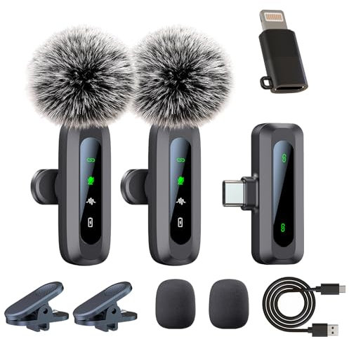 Uewpv Microphone wireless,Microphone for iPhone & USB-C Plug, mini mic Wireless mic with Noise Reduction,mini microphone LED Display -wireless microphones Ideal for Vlog, TikTok & Content Creation
