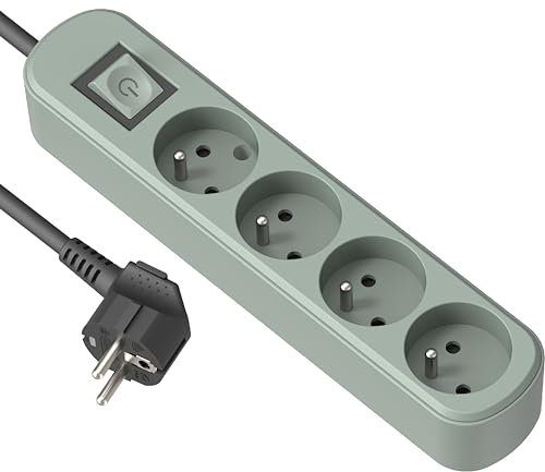 Electraline 32028 Bloc Multiprise Prima 4 Prises 16A avec Interrupteur, Longueur 1.5 Mètres, Vert