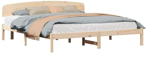 vidaXL Struttura del Letto Naturale 180 x 200 cm Pino massello, Rete Letto alla Moda, Legno Massello, Stile Minimalista, Montaggio Facile, Doghe Fisse, Arredo Camera