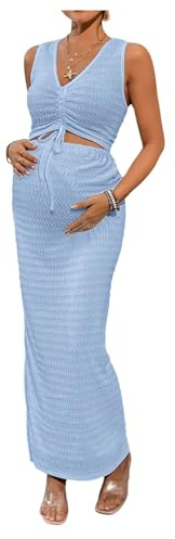 Milumia Women's Maternity 2 Piece Outfits Tank Top Bodycon Maxi Skirt Sets