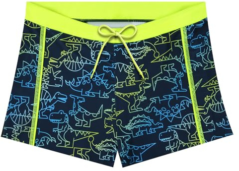 AYESY Bañador Niño Ropa de Baño Quick Dry con Forro Compresión Calzoncillos Tipo Bóxer Pantalones Cortos de Baño Bañador Natacion Niño con Cordón y Forro Antirozaduras de 9 a 10 años-Dinosaurio