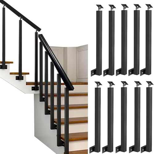 Ringhiera per Scale a Montaggio Laterale,Pali per Balaustre per Interni Regolabili 270°,Perni Ringhiera in Metallo Nero,Colonna per Ringhiera Quadrata,Perni Per Terra(Size:85cm/33.5inch,Color:10 Pack)
