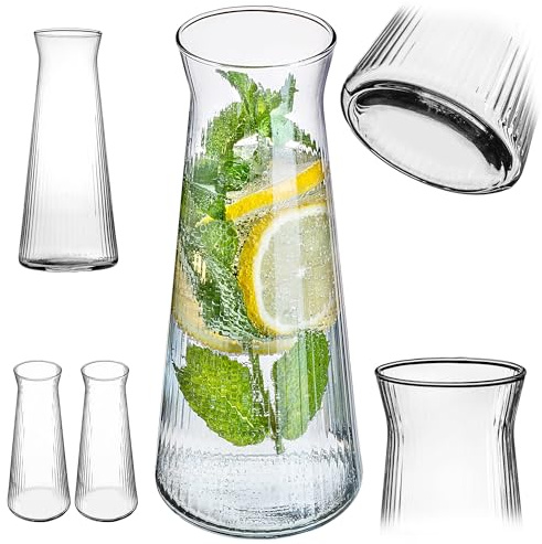 KADAX 2 x glaskaraff 1 l, vattenkaraff av robust glas, diskmaskinssäker dryckeskaraff, blyfri vattenmugg, karaff för vatten, juice, lemonad, mjölk (modell 2)