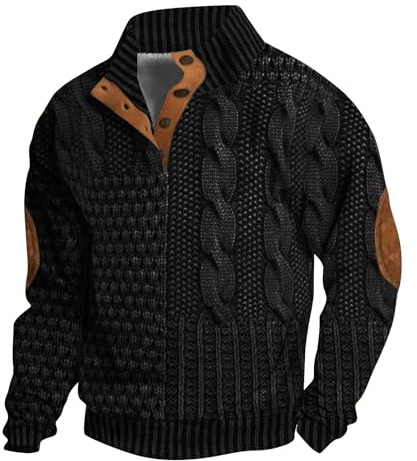 Generisch Sudadera para hombre casual retro sin capucha suéter cuello alto botón sudadera 3D impresión manga larga suéter otoño invierno casual jersey manga larga camiseta funcional jersey de invierno