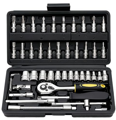 Elinoover 46 Pieces 1/4 Metric Socket Ratchet Wrench Tool Set with Storage