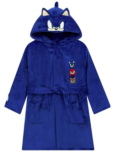 Sonic The Hedgehog Peignoir pour garçon, robe de chambre Sonic Kids avec oreilles 3D, peignoir polaire pour garçon 10-11 Ans