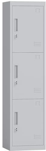 HOMCOM Armadietto per Documenti a 3 Ante e 3 Ripiani in Acciaio, Armadio Ufficio con Serratura Chiavi, Fessure di Ventilazione, Mobiletto Multiuso Portadocumenti, per Casa Ufficio, 45x38x180cm, Grigio