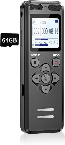 80GB Registratore Vocale, Tonnlog Registratori Vocali Digitali Professionale Portatile con Attivazione Vocale, USB-C Registratore Audio per Lezioni Riunioni, Registrazione/Bloccare con un Solo Clic