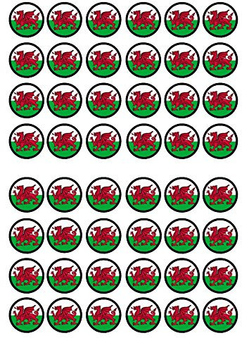 Welsh Dragon Cupcake Toppers, Edible Wales Flag Cake Decorations, St Davids Day Decor, Rugby Cakes, 48 x 1.18 Inch 3cm Uncut