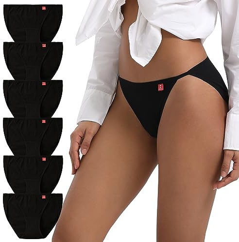 INNERSY Underbyxor dam bomull trosor höga ben hipster underkläder kvinnor sport trosor 6-pack