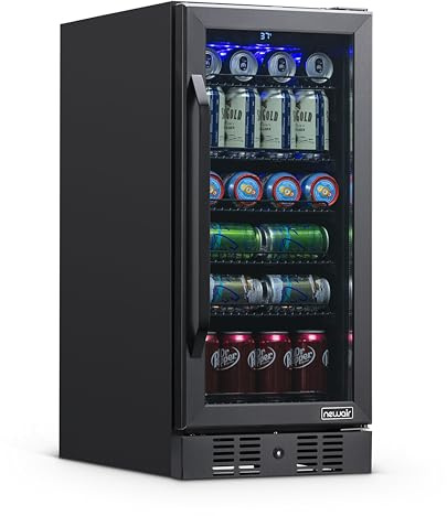 NewAir 96 Can Built-In Beverage Refrigerator | 15” Small Mini Fridge for Bedroom, Home Bar or Office | Quiet Cooling & Precise Temperature Control | Black Stainless Steel