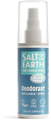 Salt of the Earth – Refillable Natural Deodorant Spray – 100% Natural Origin Ingredients - Vegan, Long Lasting Protection – Suitable For Women, Men & Kids – Ocean & Coconut - 100 ml
