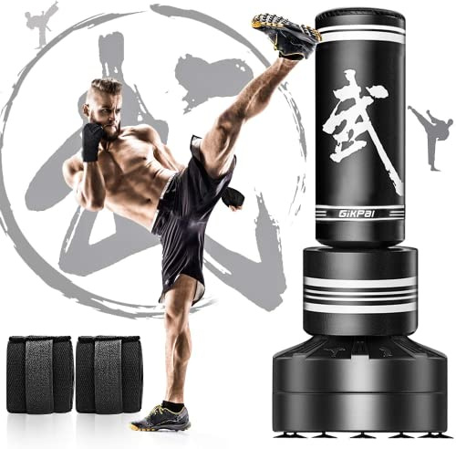 GIKPAL Freestanding Punching Bag for Adults 67'' Heavy Boxing Bag with Boxing Gloves, No Spring Low-Noise Standing Bag for Home Office Kickboxing (Black 01)