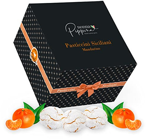 NONNA PIPPINA Pasticcini Siciliani, 600g, nur Mandarine, traditionell handgemachtes weiches Mandelgebäck aus Sizilien, in schöner Geschenk-Box (Box-Design kann variieren) GLUTENFREI + LAKTOSEFREI