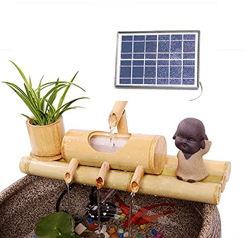 Fontaine d'Eau en Bambou Solaire - Caractéristique Décorative d'Extérieur avec Pompe, 40cm
