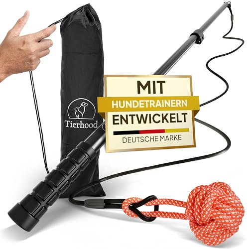 Tierhood Reizangel für Hunde - Erziehungshilfen inkl. Beginner E-Book - Für Kleine und Große Hunde - Spielangel für Spielspaß & Hundetraining - Hundespielzeug - M