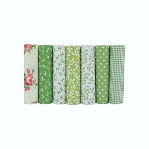 CraftsFabrics Lotto di 7 Scampoli di Tessuto 100% Cotone Stampato (40,6 x 50,8 cm) per Trapuntatura, Scrapbooking, Progetti Fai da Te, Collage - Verde
