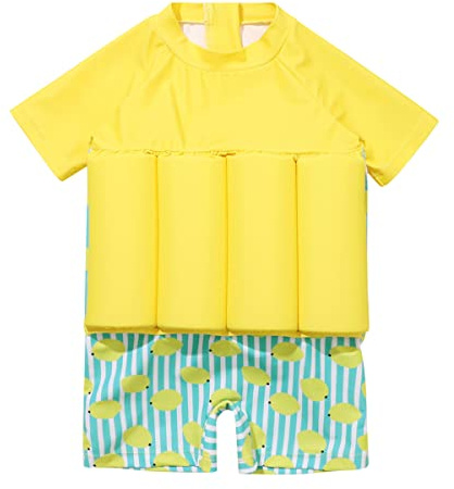 B�b� Gar�on Tout-Petit Flotteur Maillot de Bain Une pi�ce Flottant Manche Courte Flottabilit� r�glable Maillots V�Tements de Plage d'�t� Rashguards Jaune Clair 3-4 Ans