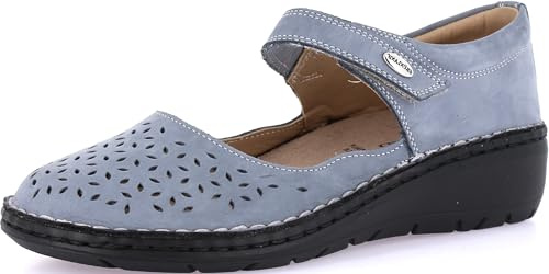 GRÜNLAND Nesi Bailarina Confort en Nobuck con Cierre de Velcro, Suela Conforma, Plantilla extraíble de Corcho y Piel y cuña de 4cm.Mujer