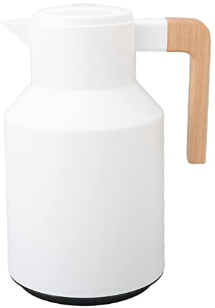 1000ml Double Wall Vacuum Thermal Coffee Carafe, Heat Retention Beverage Dispenser with Wood Handle, Hot & Cold Drink Flask for Home Office (White)