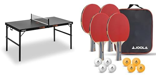 JOOLA ‎Bordtennisplatta Midsize FA, Unisex-Adult, hopfällbart bordtennisbord inkl. Nät, ‎Grå-Orange, 152x71,5x76, 12kg & Joola 54825 Bordtennisset, En Storlek, Flerfärgad
