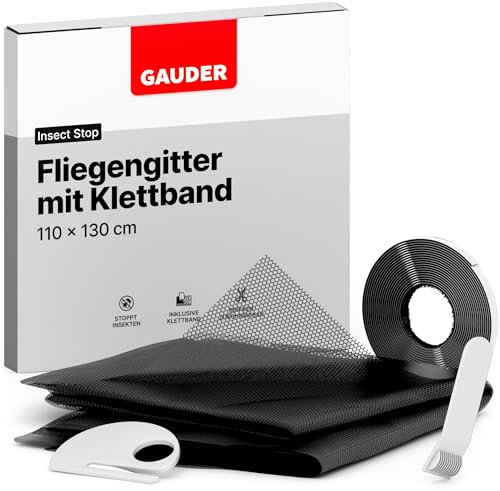 GAUDER Fliegengitter für Fenster - Insektenschutz ohne Bohren - Fliegengitter mit Klettband - Fliegennetz aus Polyester - Mückennetz & Moskitonetz für Fenster (110 x 130 cm - schwarz)