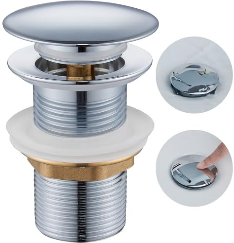 Bonde Lavabo sans Trop Plein, Ulytid Vidage Salle de Bain Pop-up, Bonde Clic Clac Chromé Anti-colmatage, Kit de Vidage de Lavabo Universelle Standard-G 1 ¼, Argent