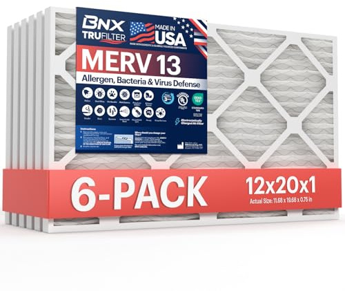 BNX TruFilter 12 x 20 x 1 Luftfilter MERV 13 (6er-Pack) – hergestellt in den USA – elektrostatisch gefaltete Klimaanlage HVAC Ofenfilter für Allergien, Pollen, Schimmel, Bakterien, Rauch, Allergen,