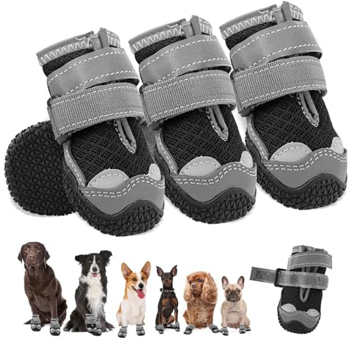 4 Escarpines Antideslizantes para Perros, Zapatos para Perros Medianos y Grandes con Correas Reflectantes, Protector De Patas para Caminatas En La Nieve o al Aire Libre (7)