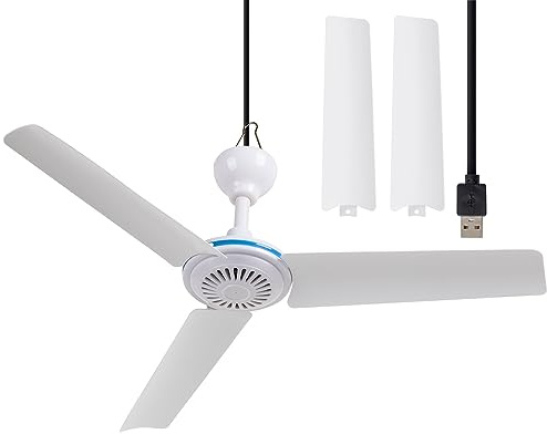 NPKRRSK Small USB Ceiling Fan 19.7”Portable Hanging Fans for Power Bank Indoor Outdoor RV Bed Room Desk Boat Coop Travel Tent Canopy Cubicle Mini 3 Blades Silent Fan,Various USB ports