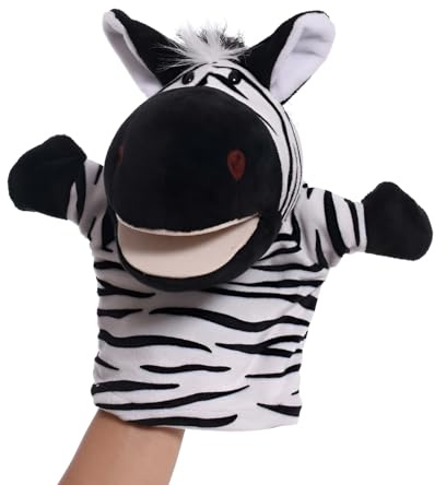 Proumhang Hand Puppets for Kids,Soft Plush Zoo Animal Puppet for Children Toddlers Boys Girls,For Imaginative Play,Show Theater, Easter/Birthday Party Supplies Stocking(Big Movable Mouths) 25cm Zebra