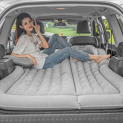 awolsrgiop Auto Matratze, 170 x 120 cm SUV Matratze Auto Luftmatratzen für Reisen Camping Outdoor Aktivitäten, Abziehbar Aufblasbare Matratze mit 2 Kissen und Pumpe, Grau