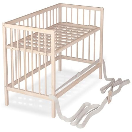 Sämann Baby Beistellbett 60x120 cm - nutzbar von 0 bis 4 Jahre - umbaubar zum Babybett - Gurtsystem & höhenverstellbar für alle Betten - Natur (ohne Matratze, Natur)