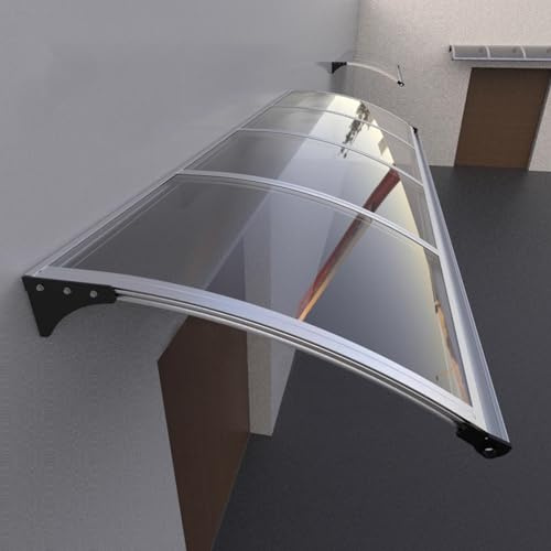 Vordach Haustür,Türvordach Haustürdach Pultvordach,Sonnenschutz Regenschutz Überdachung Haustür aus Aluminium und Polycarbonat,Tragkraft 300kg,Transparentes Pultbogenvordach (150x240cm/59 x94)