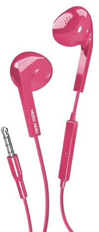 Music Hero auricolari a filo AUX, cuffiette jack 3.5mm, comandi integrati, microfono, semi in-ear, rosa