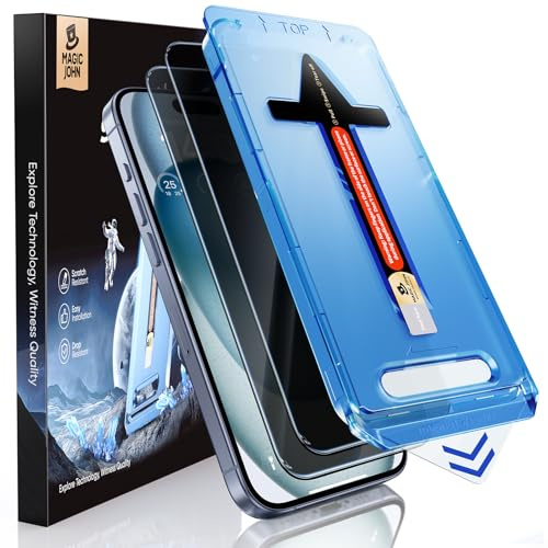 MAGIC JOHN Protector Pantalla de Privacidad para iPhone 15, 2 Piezas, Antiespia Cristal Vidrio Templado 9H, Alineación Automática para Una Instalación Rápida, Sin Burbujas, Antiarañazos