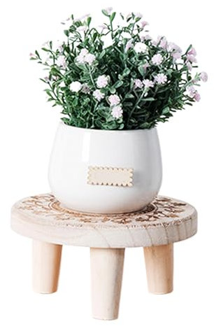 Obelunrp Soporte de plantas de madera, 6.3x3.2 pulgadas de planta redonda de madera, taburete decorativo de plantas pequeñas, estante de flores para plantas para exteriores